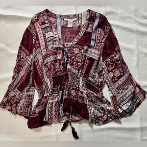 American Rag Burgundy Boho Patchwork Blouse Size XXL